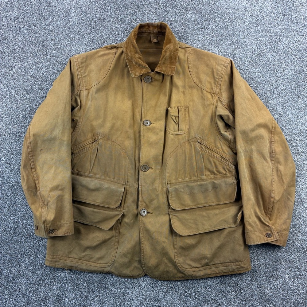 Vintage 40s Blue Bill Red Head Hunting Jacket Mens Medium Brown Tin Cloth Canvas